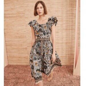 Ulla Johnson Amira Ruffled Neck Flutter Sleeves Midi Dress in Portofino